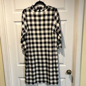 Talbots Monochrome Plaid Long Sleeve Dress